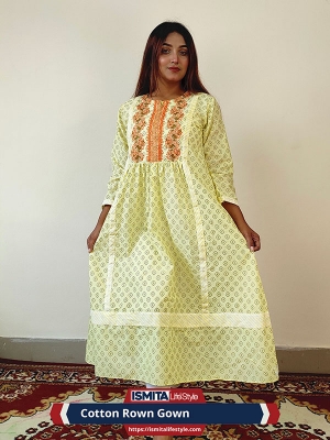 Cotton Round Gown – Self Print